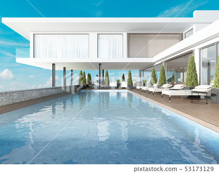 Terrace by the pool with sun loungers near the Terrace by the pool with sun loungers near the 53173129