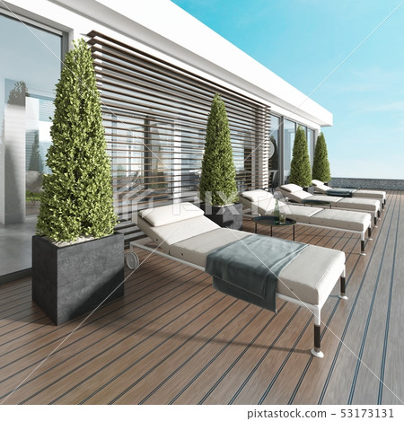 Terrace by the pool with sun loungers near the Terrace by the pool with sun loungers near the 53173131