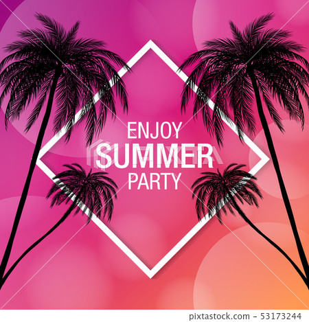 Palm trees silhouette modern summer party banner - Stock Illustration ...