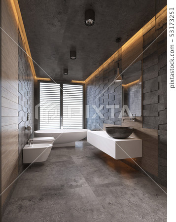 Contemporary bathroom in dark tones with ceiling - Stock Illustration ...