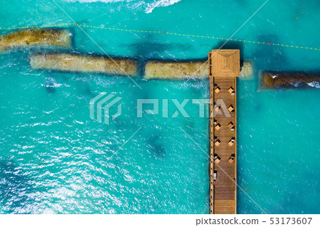 Aerial view from drone on caribbean sea with Aerial view from drone on caribbean sea with 53173607