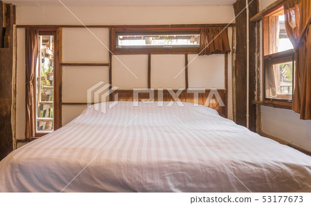 White Bed in Country Loft Interior Design Room White Bed in Country Loft Interior Design Room 53177673