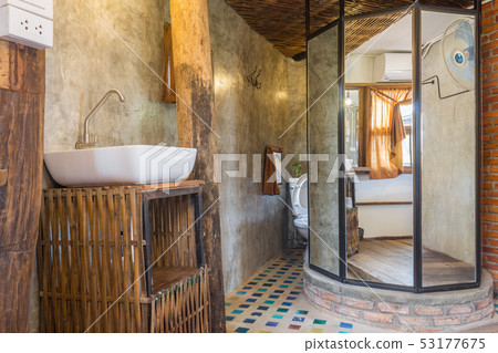 Sink and Faucet in Toilet of Country Loft Interior Sink and Faucet in Toilet of Country Loft Interior 53177675