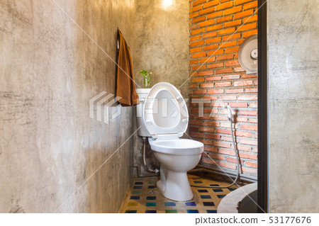 Flush Toilet in Country Loft Interior Design Room Flush Toilet in Country Loft Interior Design Room 53177676