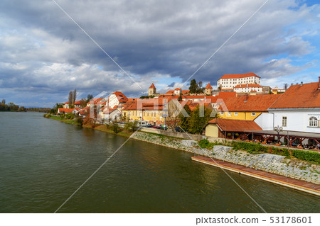 View of River Drava and old city Ptuj. Slovenia 53178601