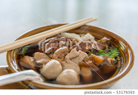 Cow meat soup with Rice Stick Noodles. Cow meat soup with Rice Stick Noodles. 53179393