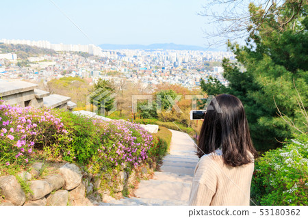 Women taking pictures at Wakyong Park, Chungil-gu, Hanyang-do Women taking pictures at Wakyong Park, Chungil-gu, Hanyang-do 53180362