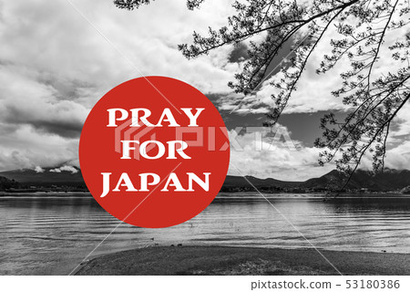 black and white image of Lake Kawaguchi Japan. black and white image of Lake Kawaguchi Japan. 53180386