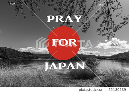 black and white image of Lake Kawaguchi Japan. 53180389