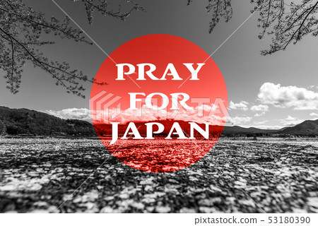 black and white image of Lake Kawaguchi Japan. black and white image of Lake Kawaguchi Japan. 53180390