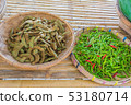 vegetable on bammboo table in market. 53180714