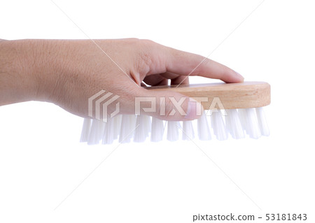 man hand holding with cleaning brush bathroom man hand holding with cleaning brush bathroom 53181843