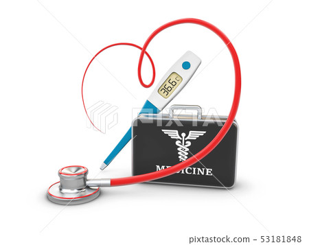 Stethoscope in shape of heart 3d illustration. Stethoscope, heartbeat sign Stethoscope in shape of heart 3d illustration. Stethoscope, heartbeat sign 53181848