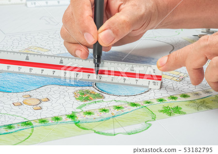 Landscape architect design backyard pool plan 53182795