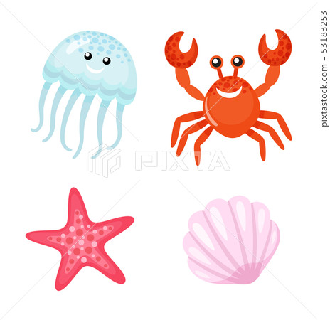 Summer Character, Red Crab and Jellyfish Starfish Summer Character, Red Crab and Jellyfish Starfish 53183253