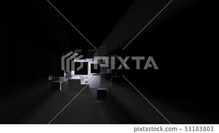 Abstract background of boxes, light rays and fog Abstract background of boxes, light rays and fog 53183803
