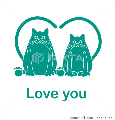 Greeting card of two cats with heart shaped tails 53185267