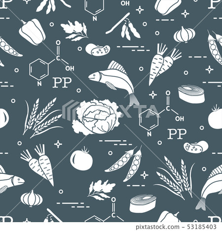 Seamless pattern with foods rich in vitamin PP 53185403