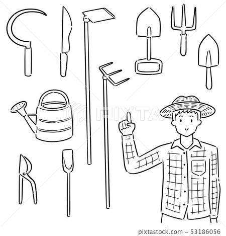 vector set of gardener and gardening equipment 53186056