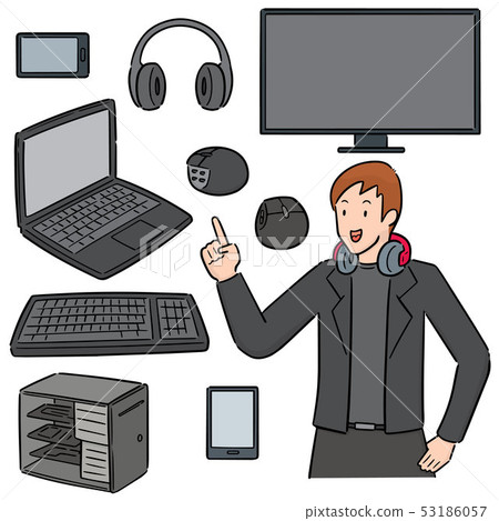 vector set of gamer and gaming equipment vector set of gamer and gaming equipment 53186057
