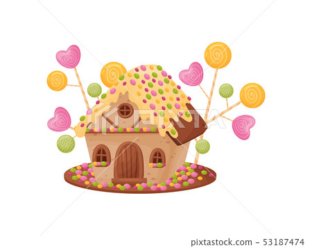Sweet house with cream on the roof. Vector illustration on white background. 53187474