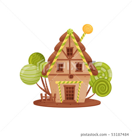Sweet house with a chocolate roof. Vector illustration on white background. 53187484