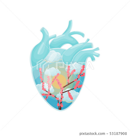 Sakura against the sky inside the heart. Vector illustration on white background. Sakura against the sky inside the heart. Vector illustration on white background. 53187908