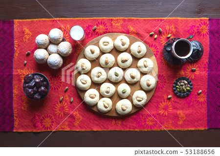Ramadan sweets background. Ghorayeba sweets. Ramadan sweets background. Ghorayeba sweets. 53188656