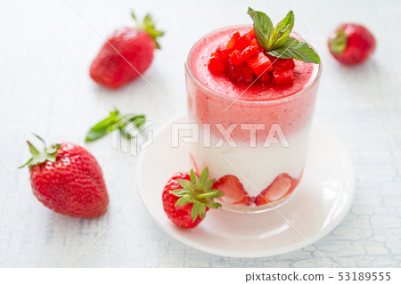 Strawberry dessert in glasses Strawberry dessert in glasses 53189555