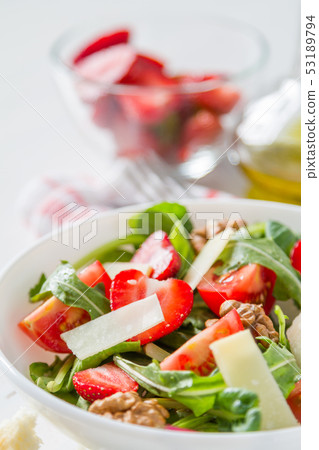 Strawberry salad in white bowl Strawberry salad in white bowl 53189794