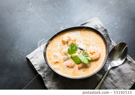 Tom yam kung spicy thai soup with shrimp, seafood. Tom yam kung spicy thai soup with shrimp, seafood. 53192533