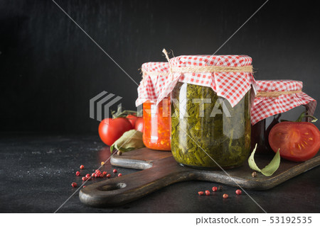 Various types of canned sauce for serving to meat. Various types of canned sauce for serving to meat. 53192535
