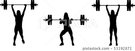 girl in three different poses weight lifting. girl 53192871