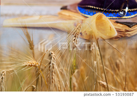 jewish holiday Shavuot torah and shofar, wheat 53193087