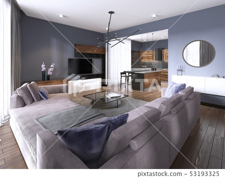 studio apartment living room with fabric sofa and 53193325