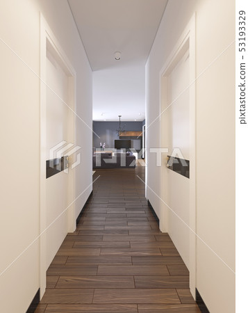 Hallway corridor in bright white colors with doors Hallway corridor in bright white colors with doors 53193329