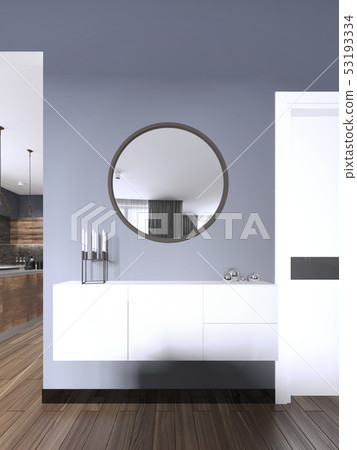 white hanging console with a mirror in the living 53193334