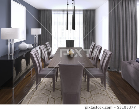Luxurious modern dining room boasts a wood dining 53193377