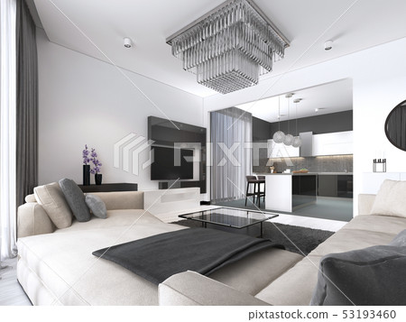 Spacious apartment interior studio with white wall 53193460