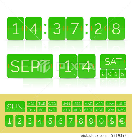 Green flat countdown timer with numbers isolated Green flat countdown timer with numbers isolated 53193581