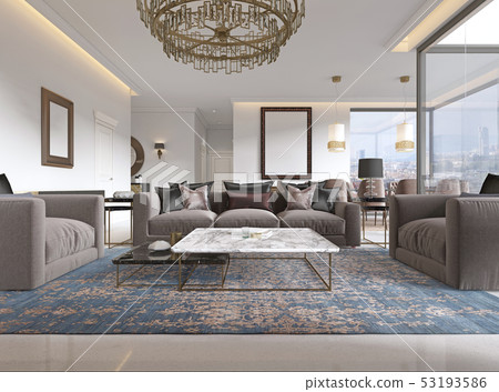 Art deco living room with gorgeous large windows 53193586