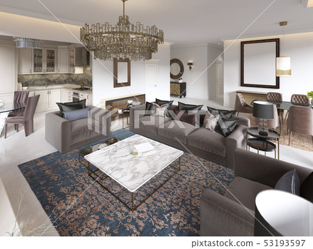 Luxury living room studio with kitchen and dining Luxury living room studio with kitchen and dining 53193597