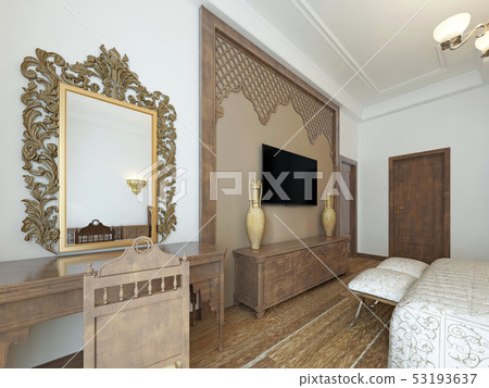 A TV on the wall and a TV stand with a dressing A TV on the wall and a TV stand with a dressing 53193637