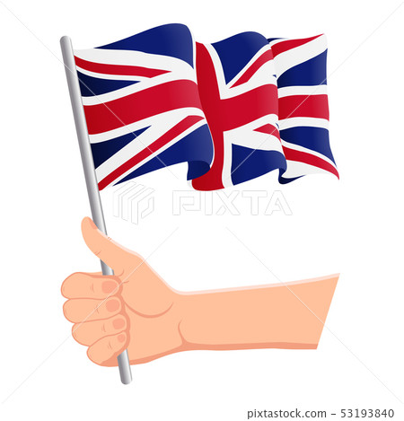 Hand holding and waving the national flag of United Kingdom. Fans, independence day, patriotic 53193840