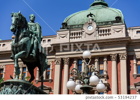 Monument of Mihailo Obrenovic in front National Museum 53194237