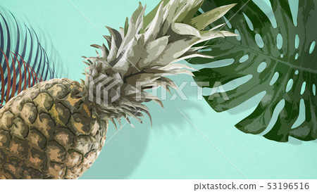 Background-Tropical-Monstera-Pineapple-Palm-Blue Background-Tropical-Monstera-Pineapple-Palm-Blue 53196516