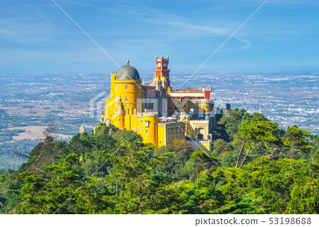 pena palace on the top of hill in sintra, portugal 53198688