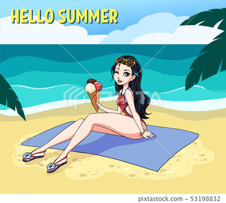 Young woman sunbathing on a beach. Girl relaxing 53198832