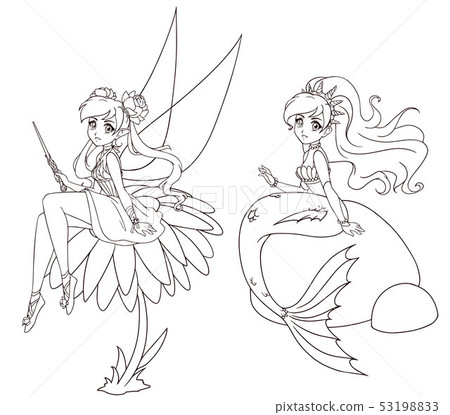 Set of two anime style characters. Mermaid and 53198833