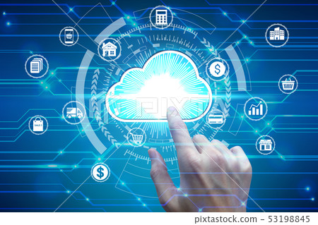 Finger touch with virtual cloud computing icon 53198845